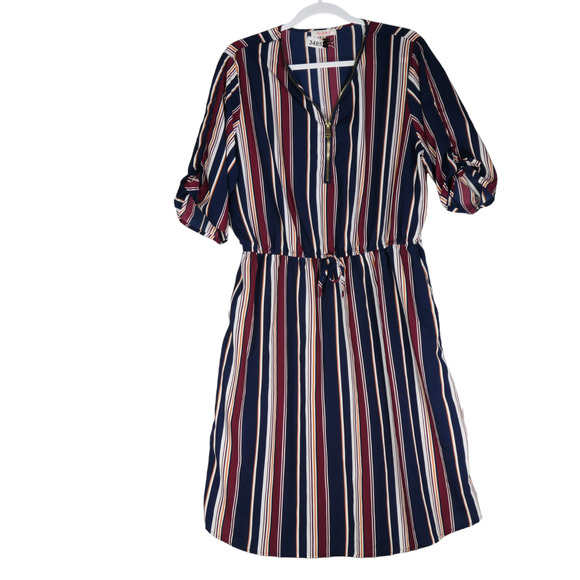 Stella Tweed Dress Womens Size 2X Vertical Stripe Roll Tab Sleeve Zipper Neck - Picture 1 of 12